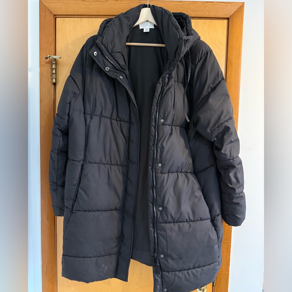 H&M Black Hooded Puffer Coat